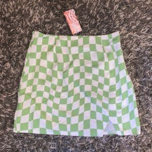 NWT ROMWE Green and White Checkered Skirt Size Large